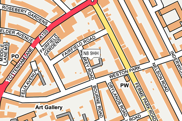 N8 9HH map - OS OpenMap – Local (Ordnance Survey)