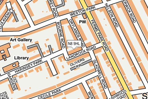 N8 9HL map - OS OpenMap – Local (Ordnance Survey)
