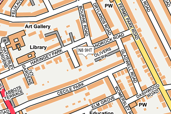 N8 9HT map - OS OpenMap – Local (Ordnance Survey)