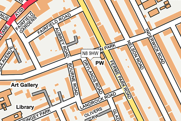 N8 9HW map - OS OpenMap – Local (Ordnance Survey)