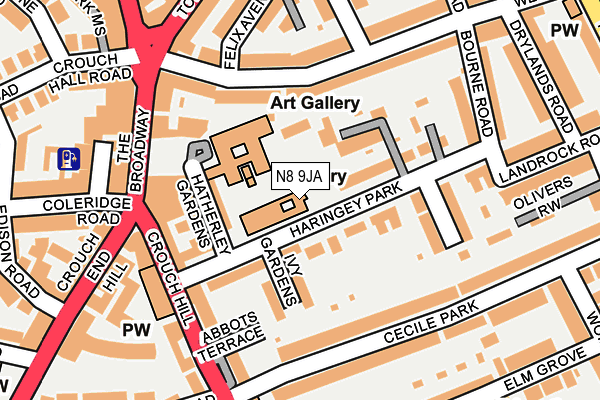 N8 9JA map - OS OpenMap – Local (Ordnance Survey)
