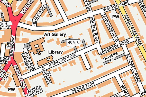 N8 9JB map - OS OpenMap – Local (Ordnance Survey)
