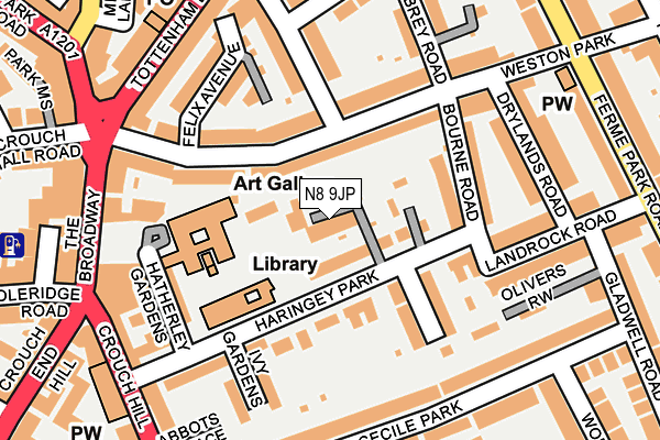 N8 9JP map - OS OpenMap – Local (Ordnance Survey)