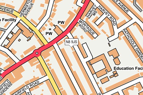 N8 9JS map - OS OpenMap – Local (Ordnance Survey)