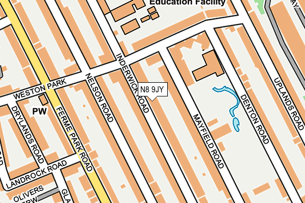 N8 9JY map - OS OpenMap – Local (Ordnance Survey)