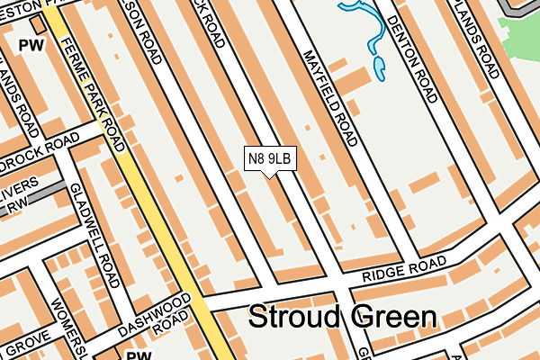 N8 9LB map - OS OpenMap – Local (Ordnance Survey)