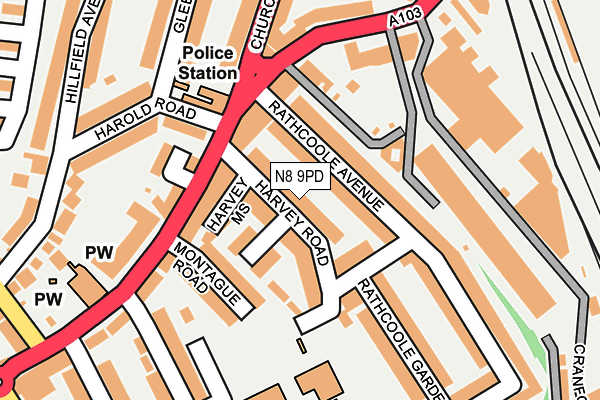 N8 9PD map - OS OpenMap – Local (Ordnance Survey)