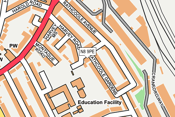 N8 9PE map - OS OpenMap – Local (Ordnance Survey)