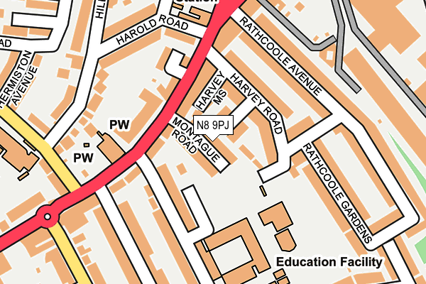 N8 9PJ map - OS OpenMap – Local (Ordnance Survey)