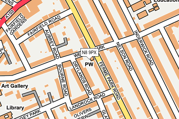 N8 9PX map - OS OpenMap – Local (Ordnance Survey)