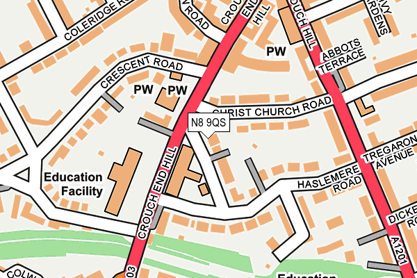 N8 9QS map - OS OpenMap – Local (Ordnance Survey)