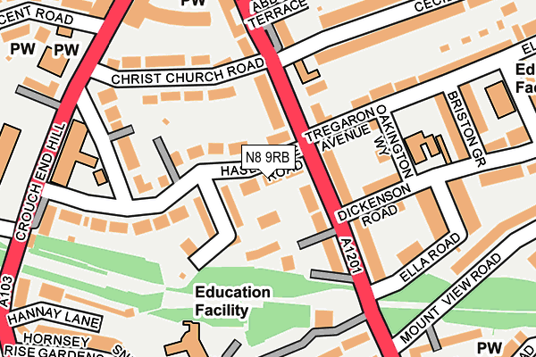 N8 9RB map - OS OpenMap – Local (Ordnance Survey)