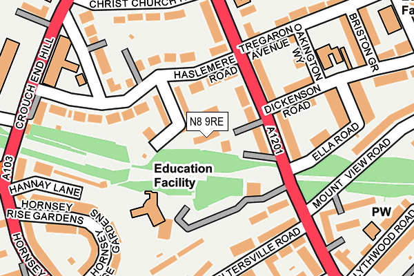 N8 9RE map - OS OpenMap – Local (Ordnance Survey)