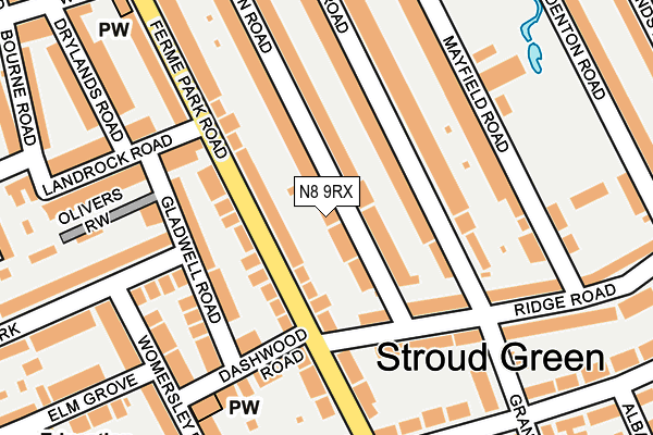 N8 9RX map - OS OpenMap – Local (Ordnance Survey)