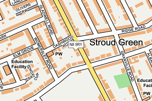 N8 9RY map - OS OpenMap – Local (Ordnance Survey)