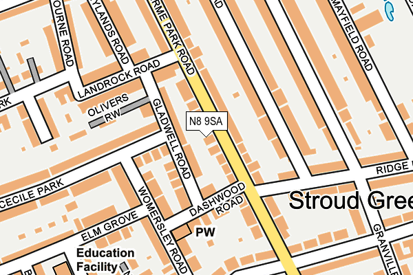 N8 9SA map - OS OpenMap – Local (Ordnance Survey)