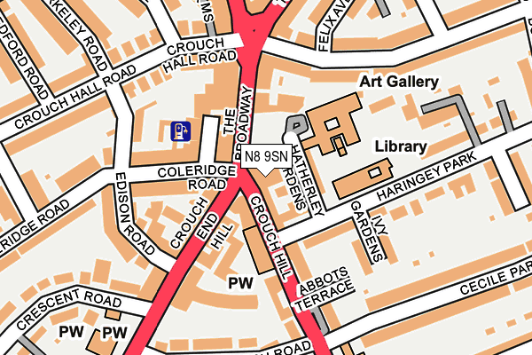 N8 9SN map - OS OpenMap – Local (Ordnance Survey)