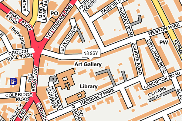 N8 9SY map - OS OpenMap – Local (Ordnance Survey)