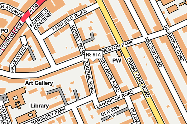 N8 9TA map - OS OpenMap – Local (Ordnance Survey)