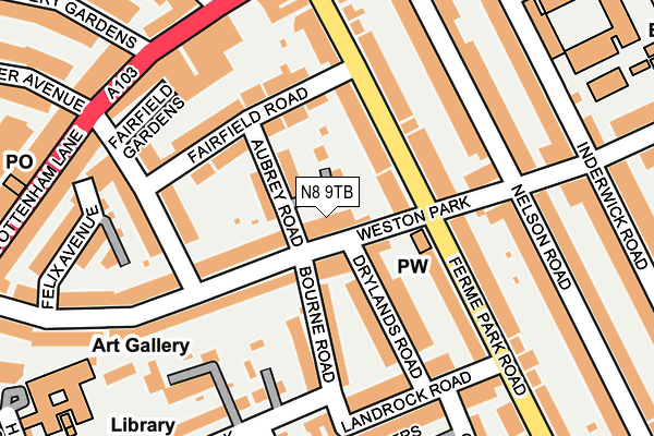 N8 9TB map - OS OpenMap – Local (Ordnance Survey)