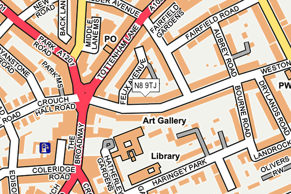 N8 9TJ map - OS OpenMap – Local (Ordnance Survey)