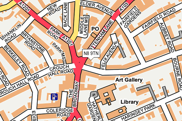 N8 9TN map - OS OpenMap – Local (Ordnance Survey)
