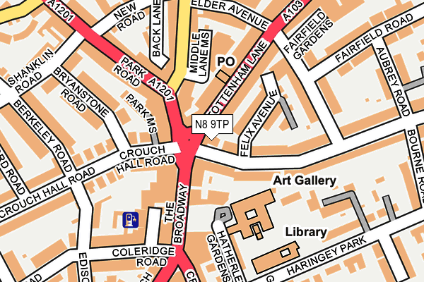 N8 9TP map - OS OpenMap – Local (Ordnance Survey)