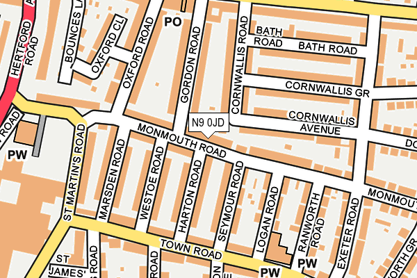 N9 0JD map - OS OpenMap – Local (Ordnance Survey)
