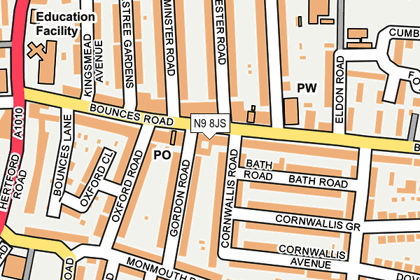 N9 8JS map - OS OpenMap – Local (Ordnance Survey)
