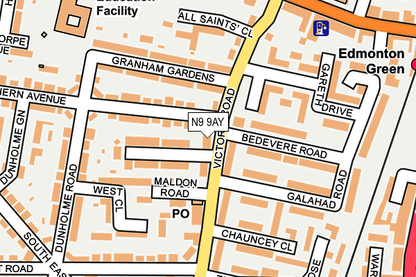 N9 9AY map - OS OpenMap – Local (Ordnance Survey)