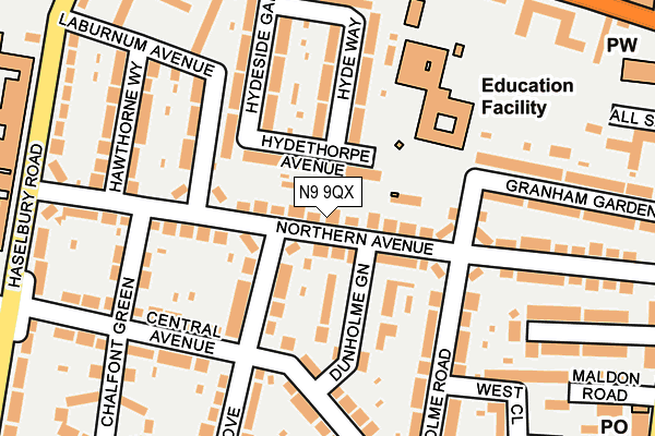 N9 9QX map - OS OpenMap – Local (Ordnance Survey)