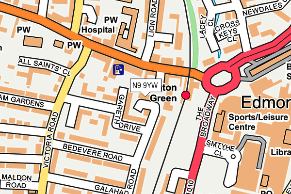 N9 9YW map - OS OpenMap – Local (Ordnance Survey)