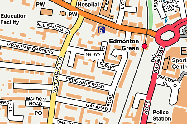 N9 9YY map - OS OpenMap – Local (Ordnance Survey)