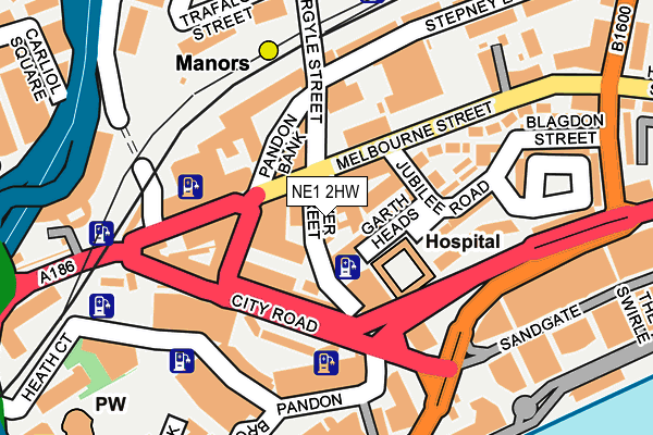 NE1 2HW map - OS OpenMap – Local (Ordnance Survey)