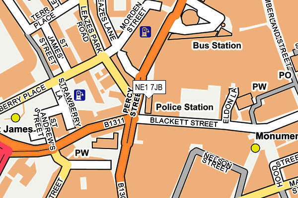 NE1 7JB map - OS OpenMap – Local (Ordnance Survey)