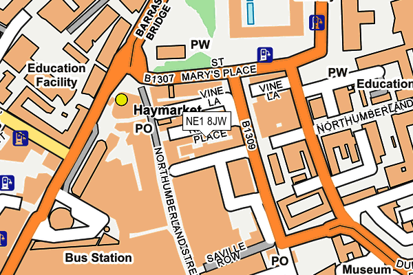 NE1 8JW map - OS OpenMap – Local (Ordnance Survey)