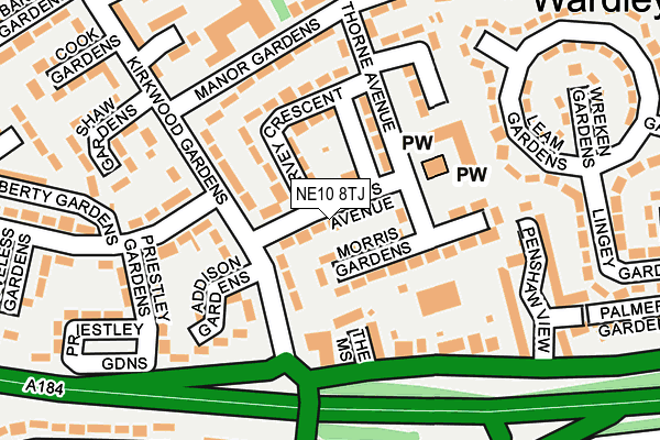 NE10 8TJ map - OS OpenMap – Local (Ordnance Survey)