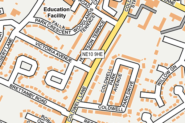 NE10 9HE map - OS OpenMap – Local (Ordnance Survey)