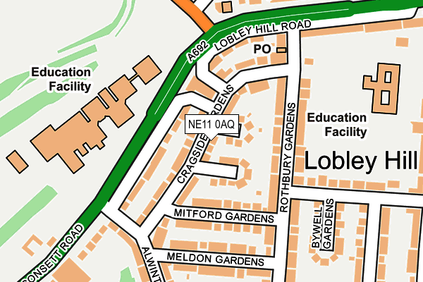 NE11 0AQ map - OS OpenMap – Local (Ordnance Survey)