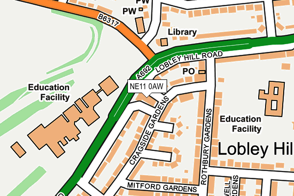 NE11 0AW map - OS OpenMap – Local (Ordnance Survey)