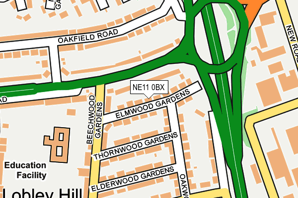 NE11 0BX map - OS OpenMap – Local (Ordnance Survey)