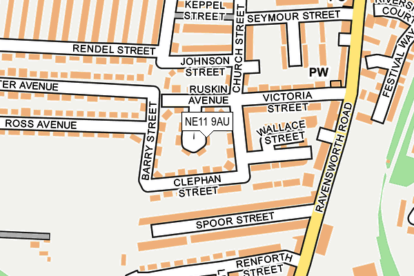 NE11 9AU map - OS OpenMap – Local (Ordnance Survey)