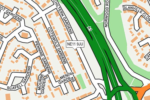 NE11 9JU map - OS OpenMap – Local (Ordnance Survey)