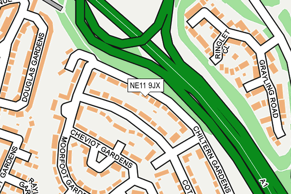 NE11 9JX map - OS OpenMap – Local (Ordnance Survey)