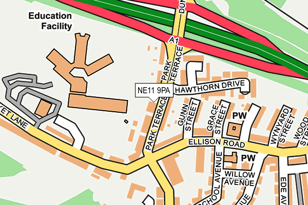 NE11 9PA map - OS OpenMap – Local (Ordnance Survey)