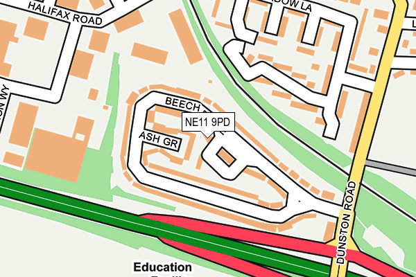 NE11 9PD map - OS OpenMap – Local (Ordnance Survey)