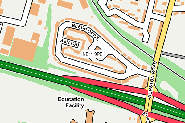 NE11 9PE map - OS OpenMap – Local (Ordnance Survey)