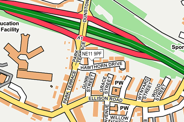 NE11 9PF map - OS OpenMap – Local (Ordnance Survey)
