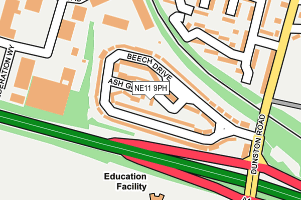 NE11 9PH map - OS OpenMap – Local (Ordnance Survey)