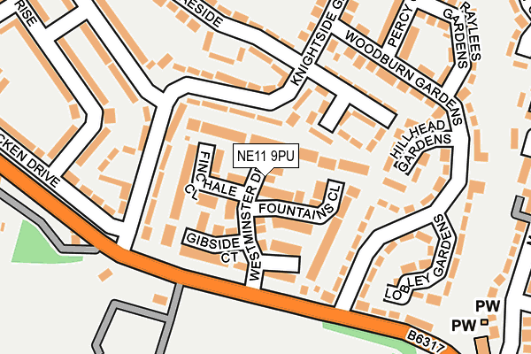 NE11 9PU map - OS OpenMap – Local (Ordnance Survey)